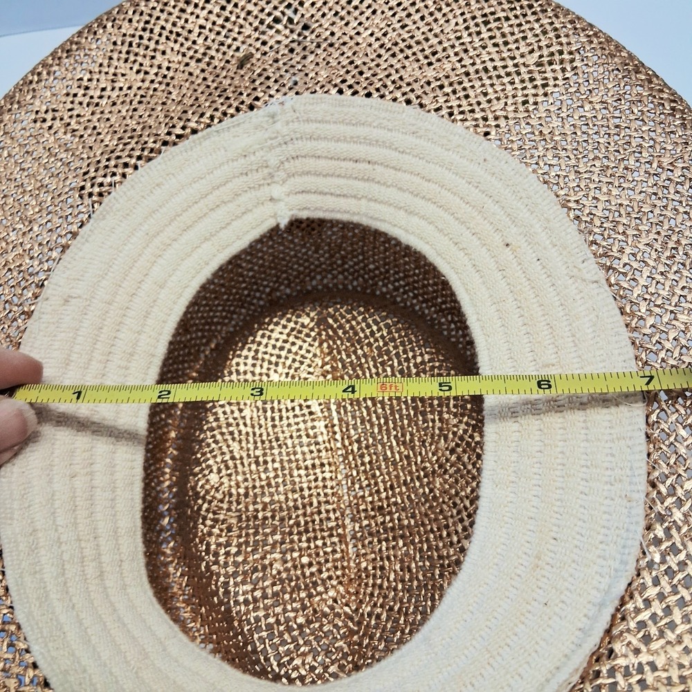 Y2K VTG Straw Boater Hat Gold Stiff Rigid Crown Black Flower Small/Medium EUC - Picture 6 of 12